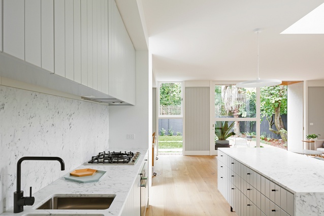 The use of Carrara marble in the kitchen is the only concession to conventional luxury in this house.