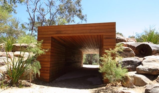 The tunnel uses natural materials that reflect the kings park natural material palette while providing a bold built form element.