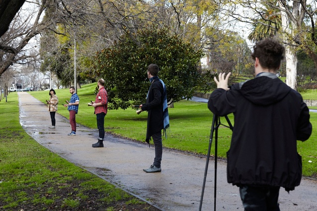 A team performance takes Audio Architecture workshop “output” to the streets over the Open House Melbourne weekend in July 2012.