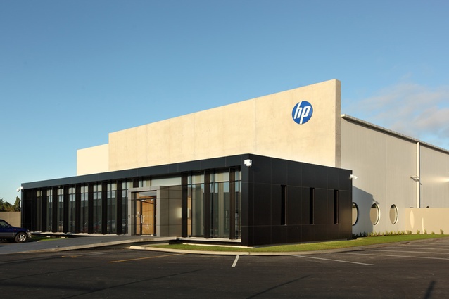Completed – February 2012. HP building Dakota Park by Wilson & Hill, 46 Ron Guthrey Road, Christchurch Airport. This warehouse and office building has a steel frame with lightweight aluminium cladding and was the first designed by the practice under new building codes.