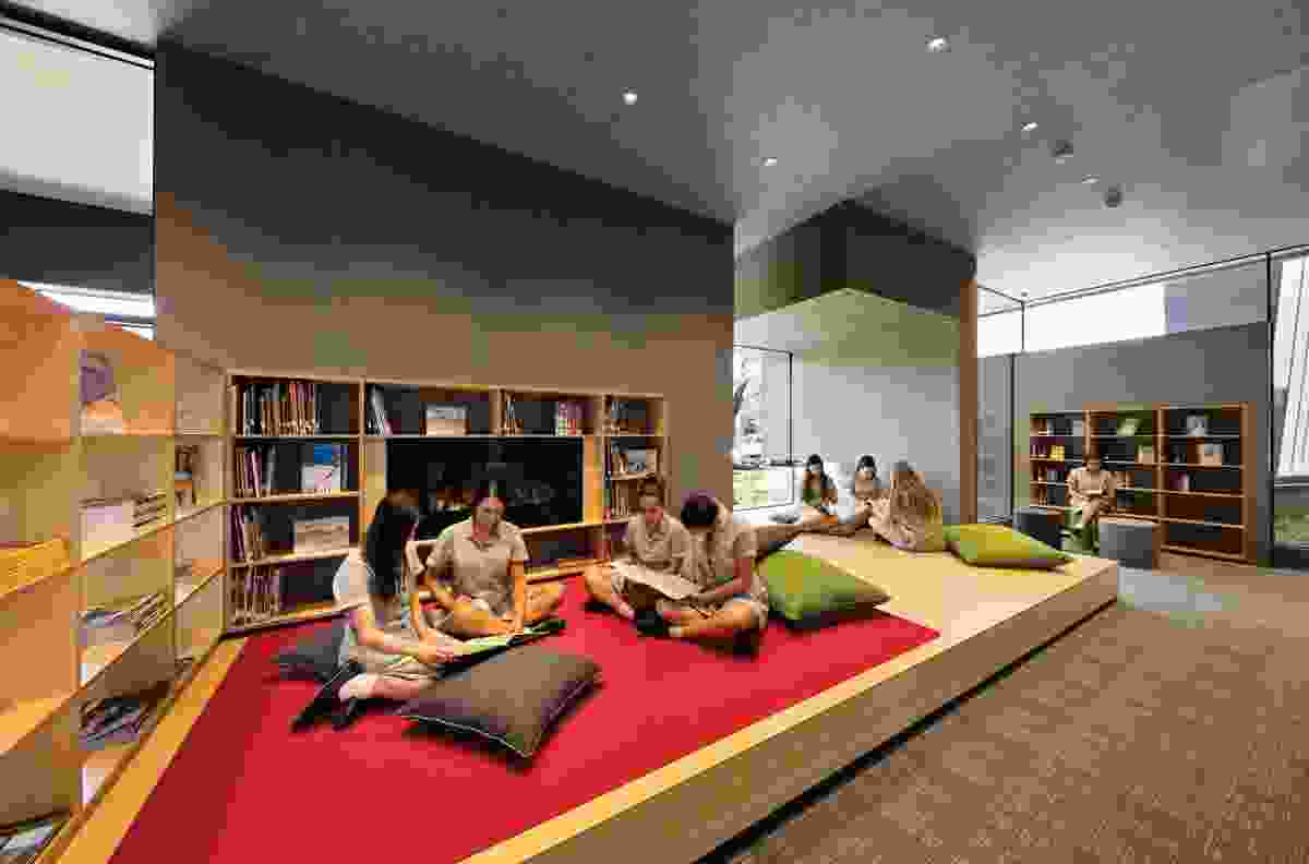 Hayball’s design for the Sophia Library at St Columba’s College, a girls’ school in Melbourne, includes “in-between” spaces, inside and outside, in recognition that learning is a social enterprise.