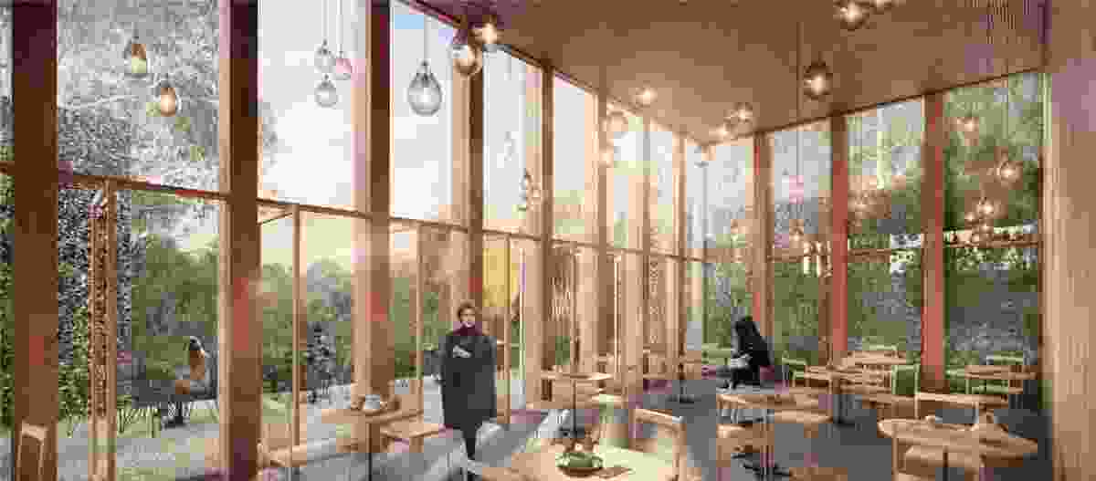 The cafe in the proposed Acacia Remembrance Sanctuary designed by CHROFI and McGregor Coxall.