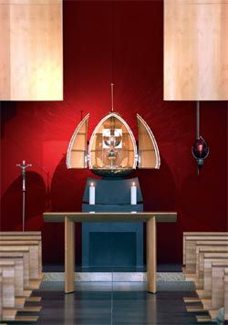 Altar furniture in the Chapel of the Blessed Sacrament by Kevin Perkins and Tabernacle by Robin Blau.