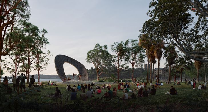 The winning design for Barangaroo Harbour Park by Akin (Yerrabingin, Architectus, Jacob Nash Studio, Studio Chris Fox and Flying Fish Blue, with Arup).