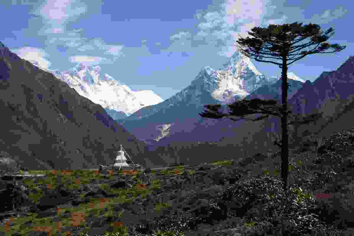 View of mighty Ama Dablam en route to the village of Khumjung after leaving the Hotel Everest View.