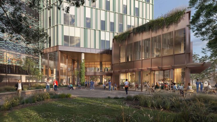 The design includes a “care arcade”, which will house retail and cafe spaces alongside other services for visitors; a multi-storey carpark; and landscaped outdoor spaces, including rooftop terraces.