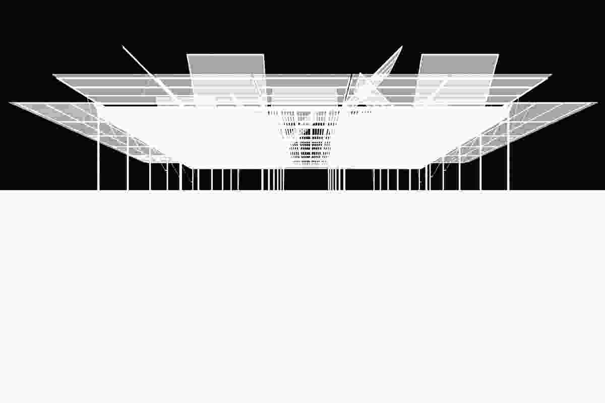 Sean Godsell Architects' proposal for the  MPavilion project, due to open in Melbourne's Queen Victoria Gardens in October 2014.