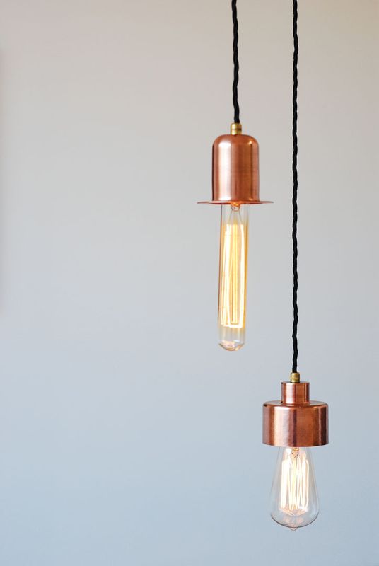 Copper and tungsten hanging lights by LifeSpace Journey.