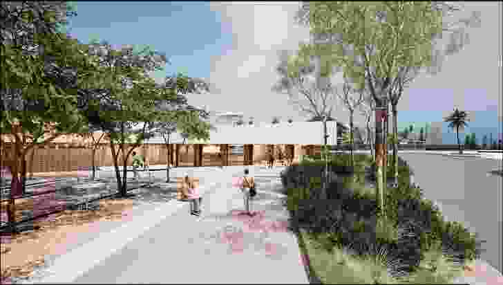 Rendered concept imagery for the Burwood Urban Park and Cultural Centre.