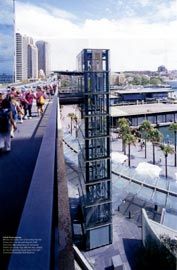 View west, showing the new lift connecting Circular Quay to the Cahill Expressway. Image: Brett Boardman