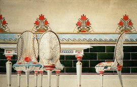 Chairs, table and dado, watercolour by Lucien Henry.