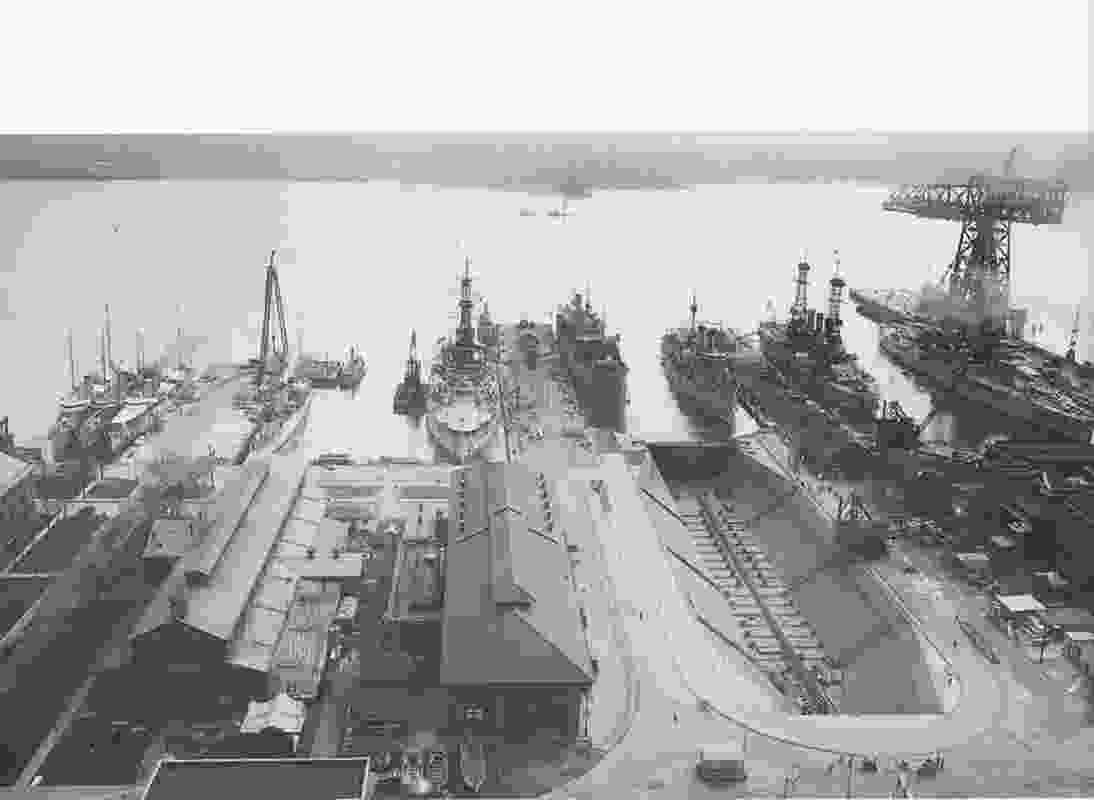 Historic photo of the dry dock in action.