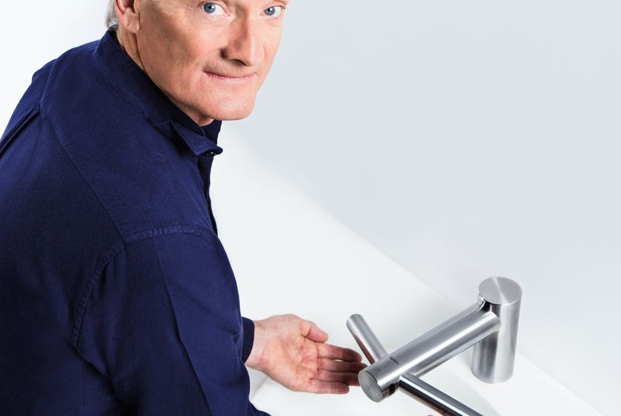 James Dyson demonstrates the Airblade Tap Hand Dryer.