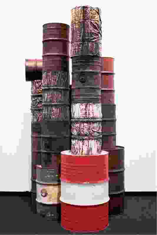 Wrapped Oil Barrels, 1958–1959, by Christo.