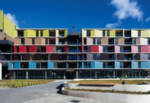 Paragon Apartments by Sydney-based design practice Turner uses Taubmans paints in a strong colour palette to “spark people’s interest.”