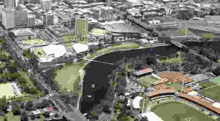Oxigen’s preliminary masterplan for riverbank in Adelaide.