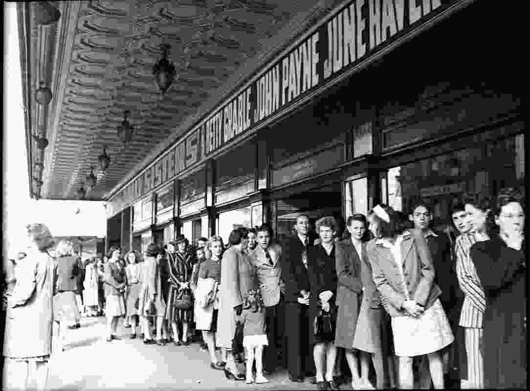 Theatre queue for the Regent Theatre, designed by Cedric Ballantyne, (taken for Fox Films) in 1946.
