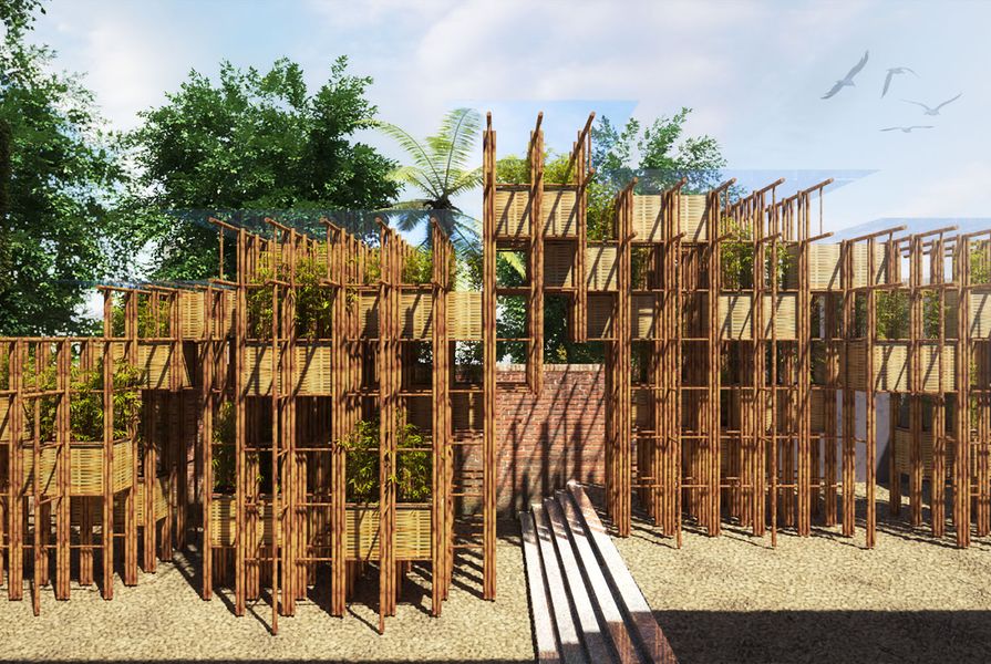 The 2016 Fugitive Structures pavilion Bamboo Wall by Vo Trong Nghia.