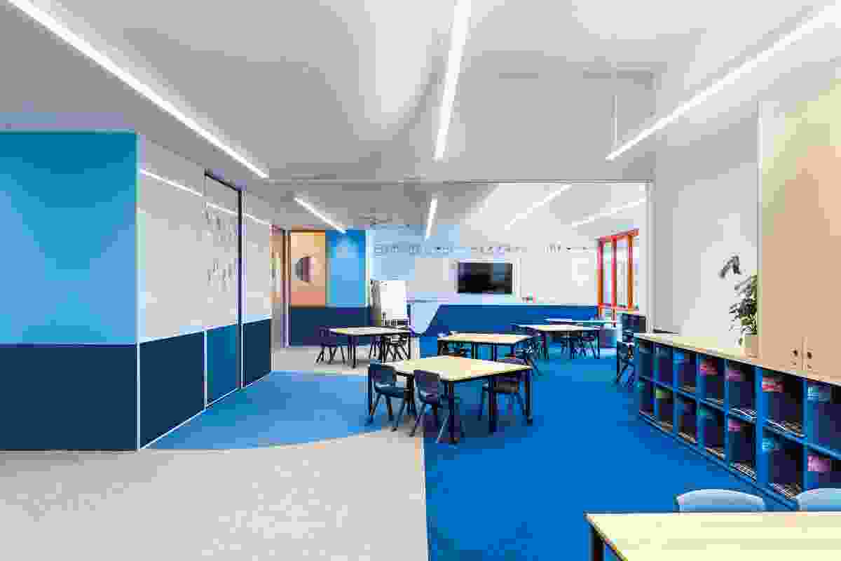 Each pair of classrooms is divided by an operable wall so that larger spaces are available when required.
