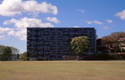 The new
building as seen
from the playing
fields of the Brisbane
Boys Grammar
School.