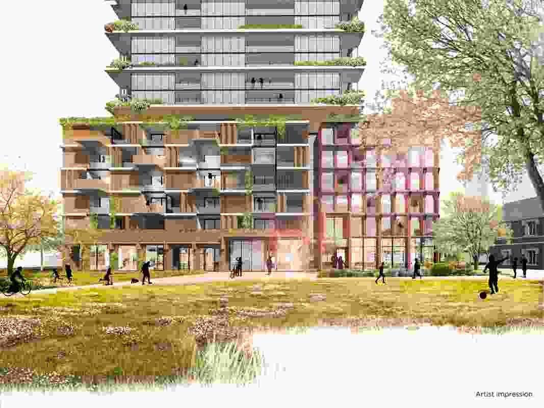 The proposed development at 132 Kavanagh Street in Southbank by DKO Architecture will include 40 affordable housing units as well as 1,000 square metres of community facilities.