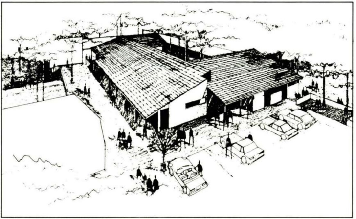 Sketch perspective of the proposed Kippax Health Centre, 1974.