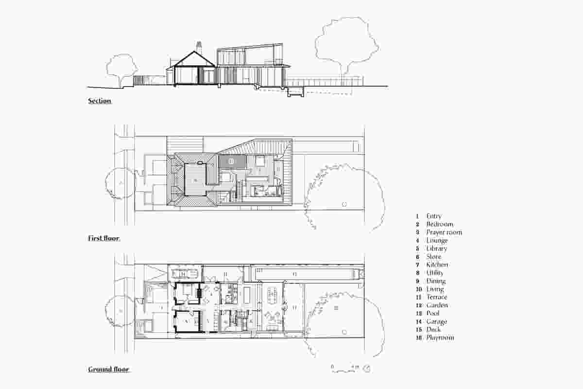 Plans and section of the Rose Bay House by Tonkin Zulaikha Greer.