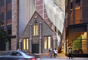 The 199-room hotel development by FJMT, viewed from Clarence Street.