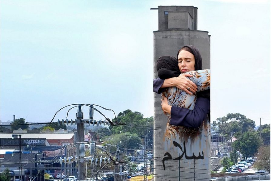 Breathe Architecture want the image of New Zealand prime minister Jacinda Ardern hugging a Muslim woman to be painted onto the Tinning Street silos in Brunswick.