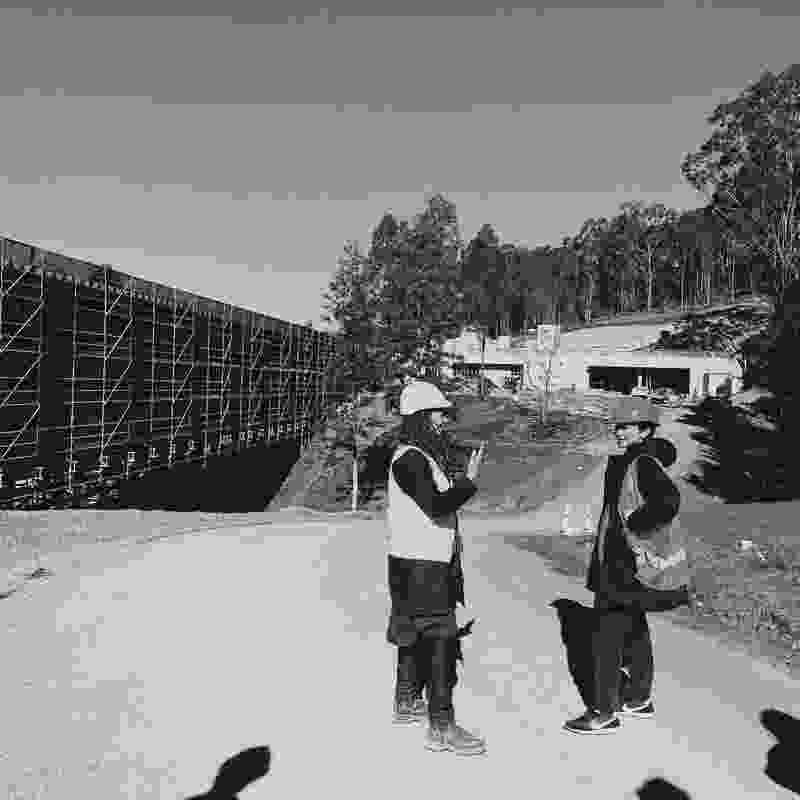 Kerstin Thompson with Isabelle Toland of Aileen Sage Architects on a site tour of Bundanon Art Museum in 2021.