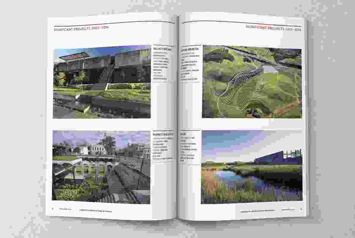 A spread from LAA 152: 50 Years of Australian Landscape Architecture.