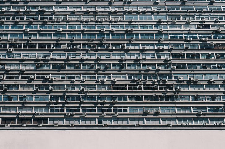 An office building covered in air conditioners in Brazil.