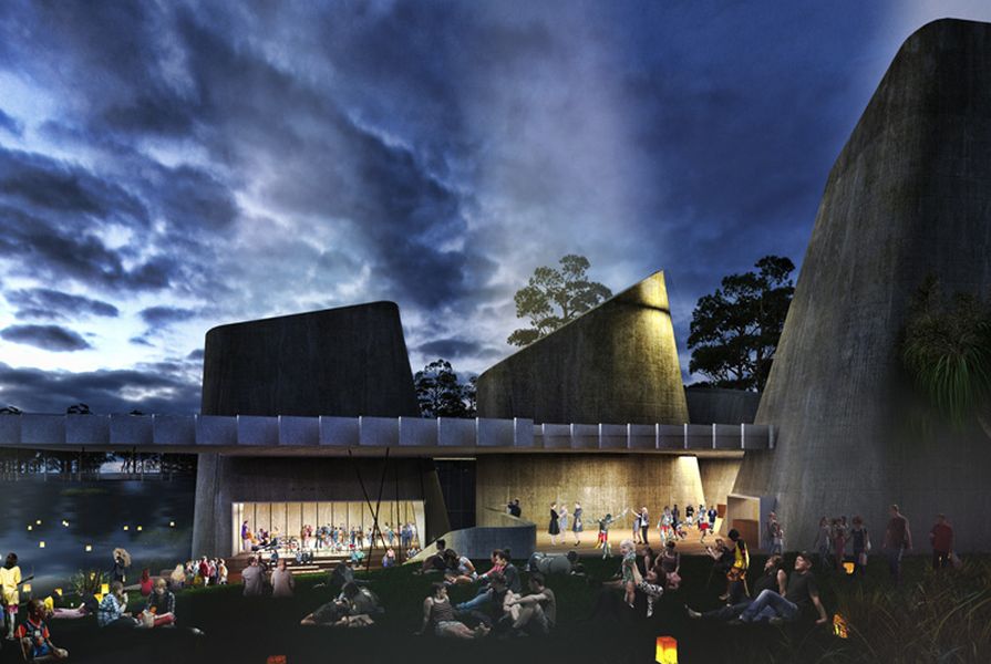 A proposed World Heritage Interpretation Centre in the masterplan for Jabiru by NAAU and Enlocus.