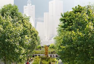 Hassell and SO–IL's proposed elevated inner-city park for Southbank's arts precinct.