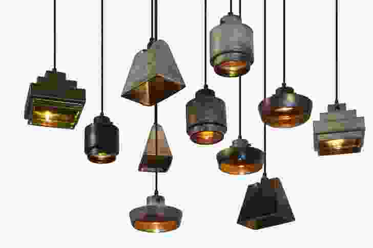 The Lustre series of handmade stoneware pendants with iridescent metallic finishes. 