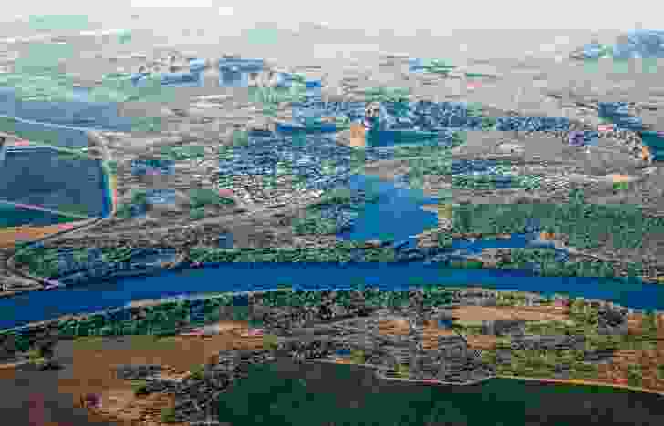 An aerial view of the Kununurra Transitional Housing site in far northern Western Australia.