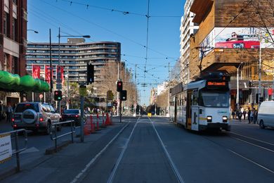 Looking south along Swanston St.