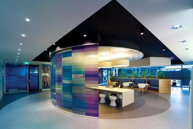 Interior collaborative spaces are a gesture 
to the colour spectrum of soundwaves.