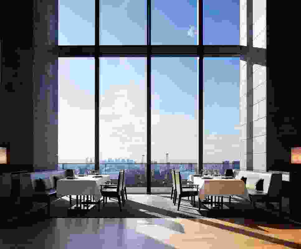 Guests can view the Tokyo skyline from the double-height dining room on level thirty-three.