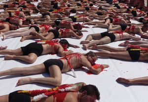 Triggering empathy: a bullfighting protest in front of the Guggenheim Museum, Bilbao, Spain, 2009.