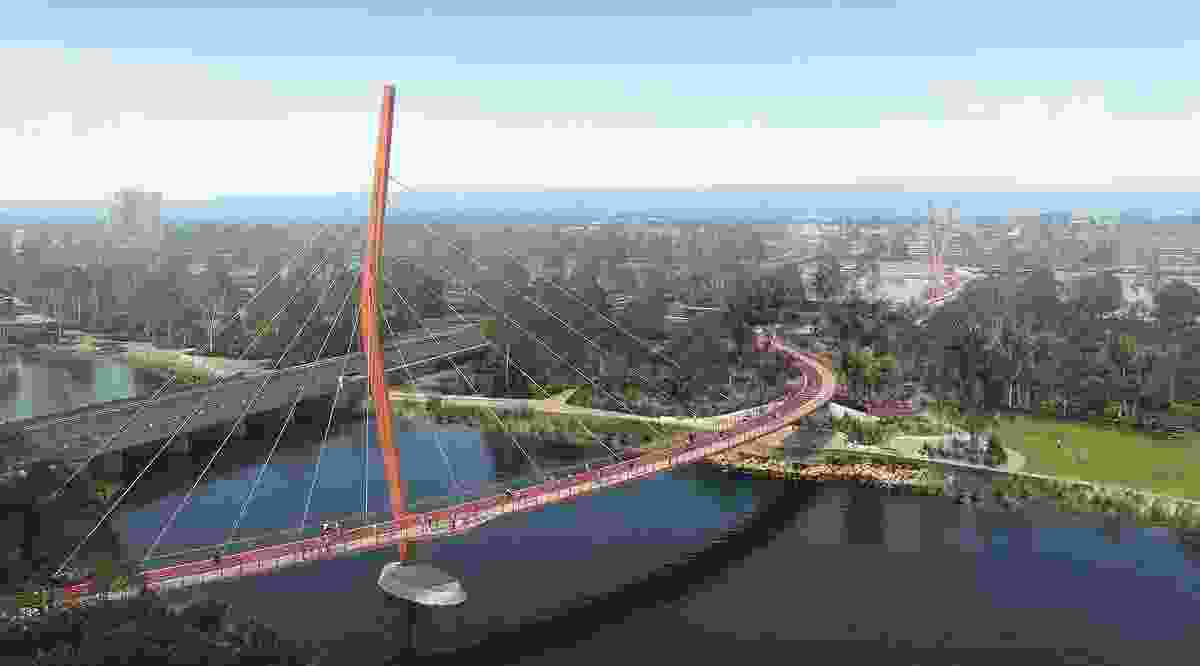 Renders of the proposed Causeway Pedestrian and Cyclist bridges in Perth.