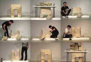Smash-Repair, a table built from tiles, has been smashed and repaired nine times.