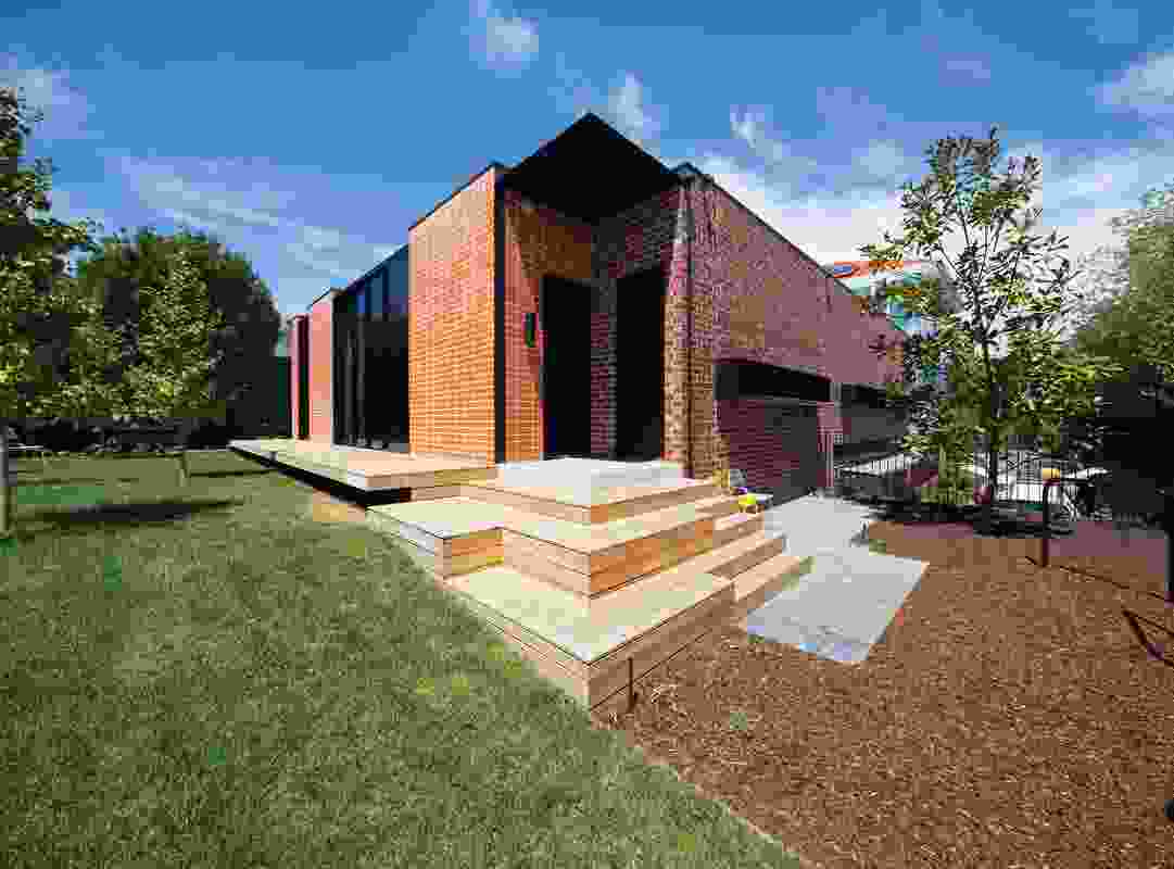 The junction of the recycled and new bricks is exaggerated in the corner detailing.