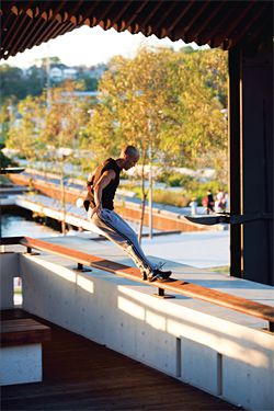 Visitors to the park engage in various recreational activities, including parkour. Image: Brett Boardman