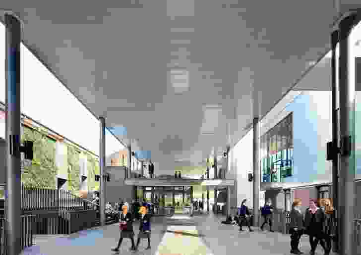 The project creates a new social hub for the school that includes a cafe in the centre of the external thoroughfare.