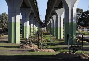 The new rail line between Caulfield and Dandenong in Melbourne's south-east, designed by Cox Architecture and Aspect Studios.