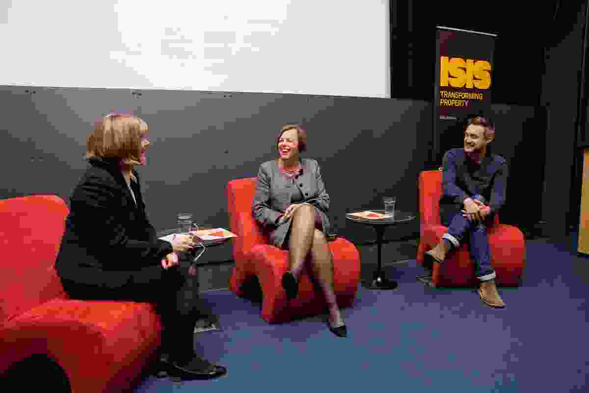 Design Speaks: Workplace/Worklife 2013 moderator Rosemary Kirkby (Rosemary Kirkby & Associates) with panellists Denice Scala (MLC School) and Oliver Marlow (Tilt) during the third panel discussion.