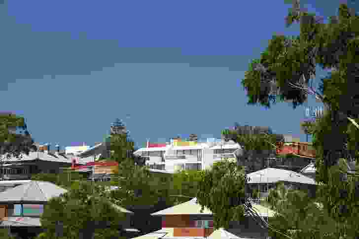 The Terrace Houses in Fremantle are embedded into the hillside, easily recognizable by their white forms and accents in primary colours.
