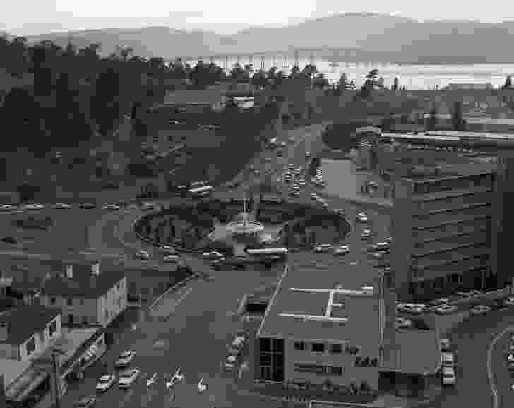 View of the Railway Roundabout in Liverpool Street, Hobart during the 1970s.