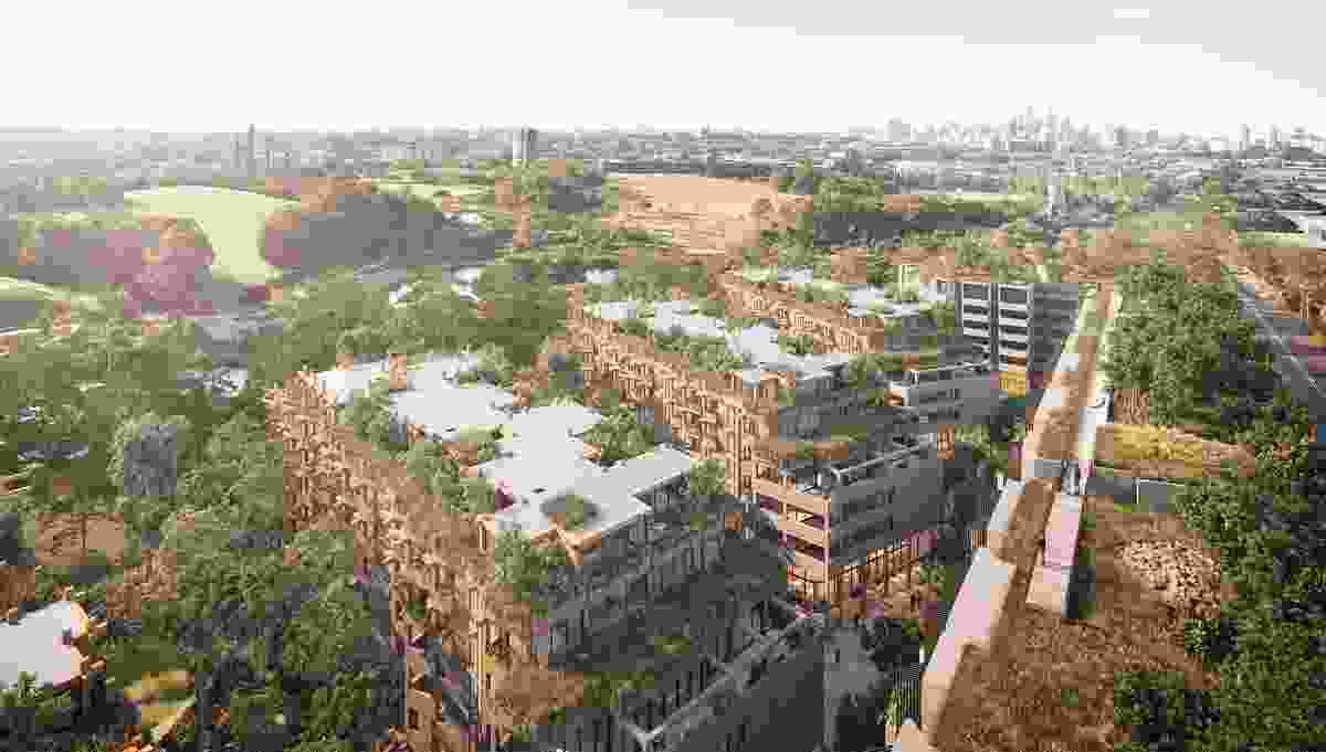 The proposed One Sydney Park development by MHN Design Union, Silvester Fuller and Sue Barnsley Design will have solar panels integrated into the roofscapes.